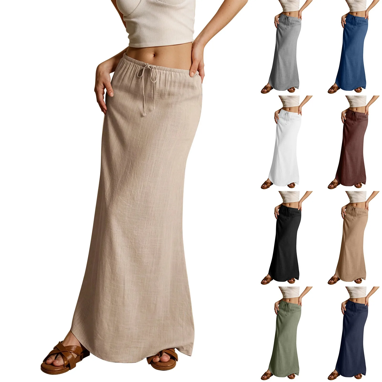 Jupe longue d'été pour femmes, taille basse, coupe évasée, décontractée, moulante, pour la plage, vêtements pour femmes