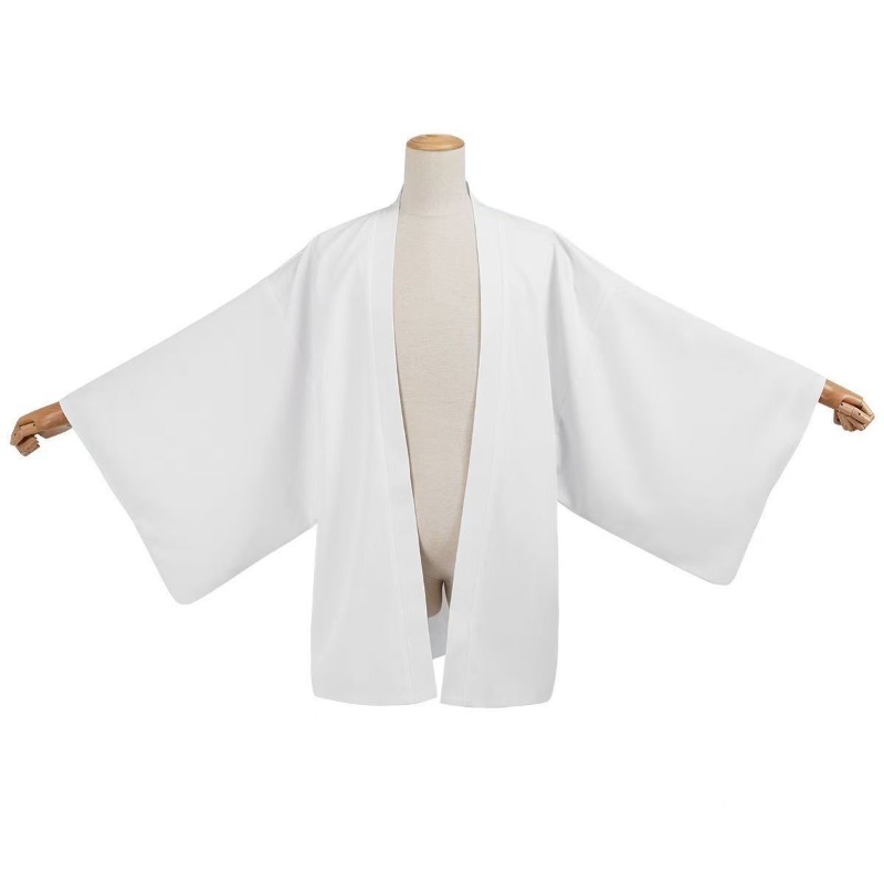 Manteau japonais Haori Kimono blanc pur à devant ouvert, vêtement d'extérieur japonais traditionnel ample, adapté aux jeux de rôle et aux costumes de scène