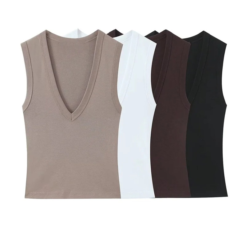 Haut pour femme Printemps 2026 Nouvelle Collection Couleur Unie Sans Manches Sexy Simple Coupe Ajustée Décontracté Tendance Polyvalent