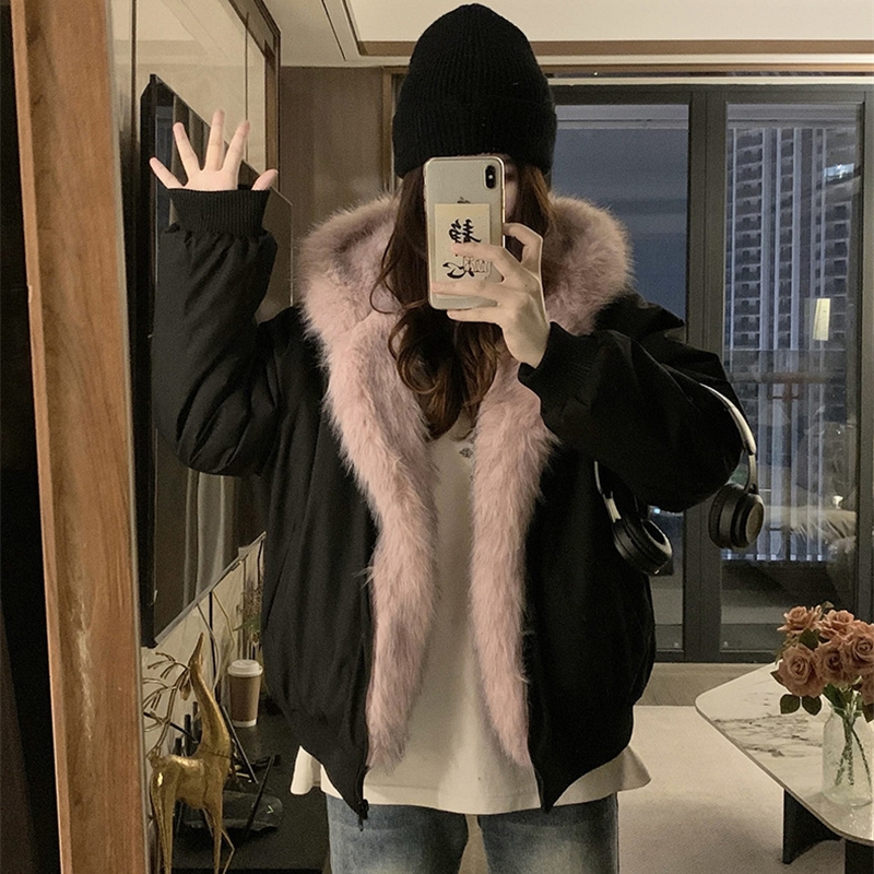 Mode nouvelles vestes d'hiver femmes courtes en vrac double face porter Imitation vison velours fourrure à capuche coton rembourré veste manteaux tendance