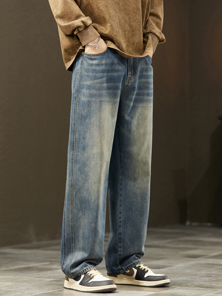 Streetwear Vintage jean hommes nouvelle personnalité mince mode personnalisé pantalon ample décontracté droit large Denim pantalon mâle