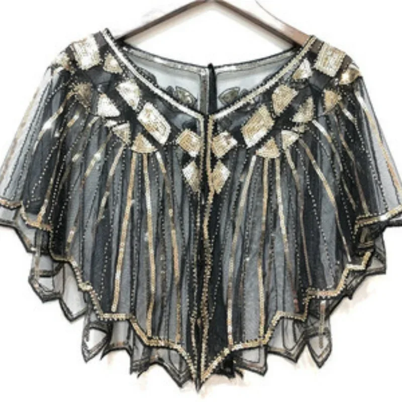 1 Pcs Femmes Chall Perles Paillettes Décor Soirée Cape Couvrir Robe de mariée Chall Robe de soirée Paillettes Chall