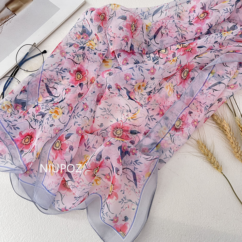 Belle écharpe en mousseline de soie pour femme, foulard, bandana, Georgette, tournesol, sensation de protection solaire, mince, été, plage, beau