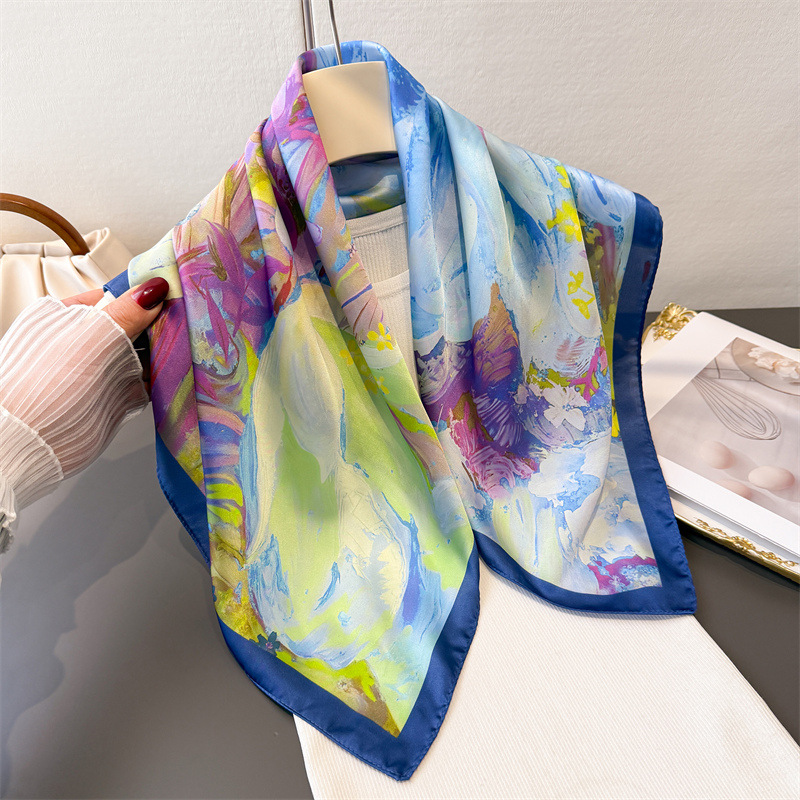 Écharpes en soie imitation à imprimé floral, foulards carrés tendance, bandanas pour femmes, hijab de luxe, foulards élégants, châles