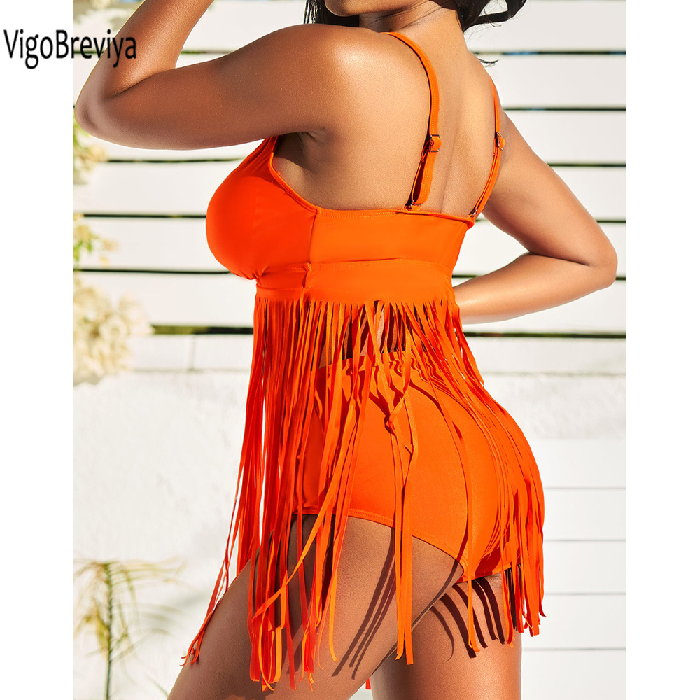 VigoBreviya 2026 Maillot de bain femme sexy à col en V, à bretelles et à pompons, bikini taille haute push-up, pour l'été et la plage