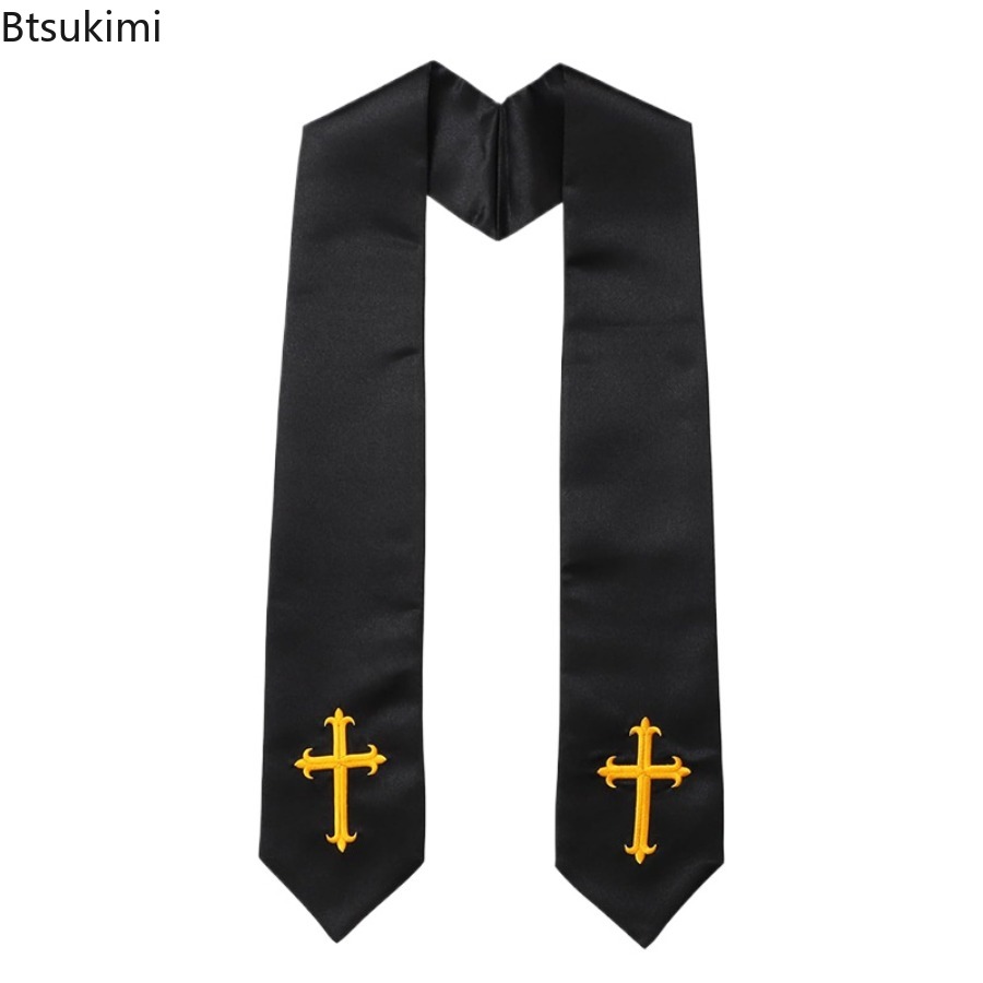 Étole de clergé double face pour adulte, haut de gamme, brodée d'une croix, pour mariage, église, chorale, ou occasions sacramentelles