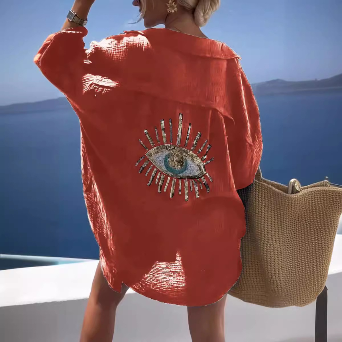 Chemises de plage décontractées imprimées en 3D pour femmes, chemisier en coton à manches longues, mode d'été élégante pour dames, 2024