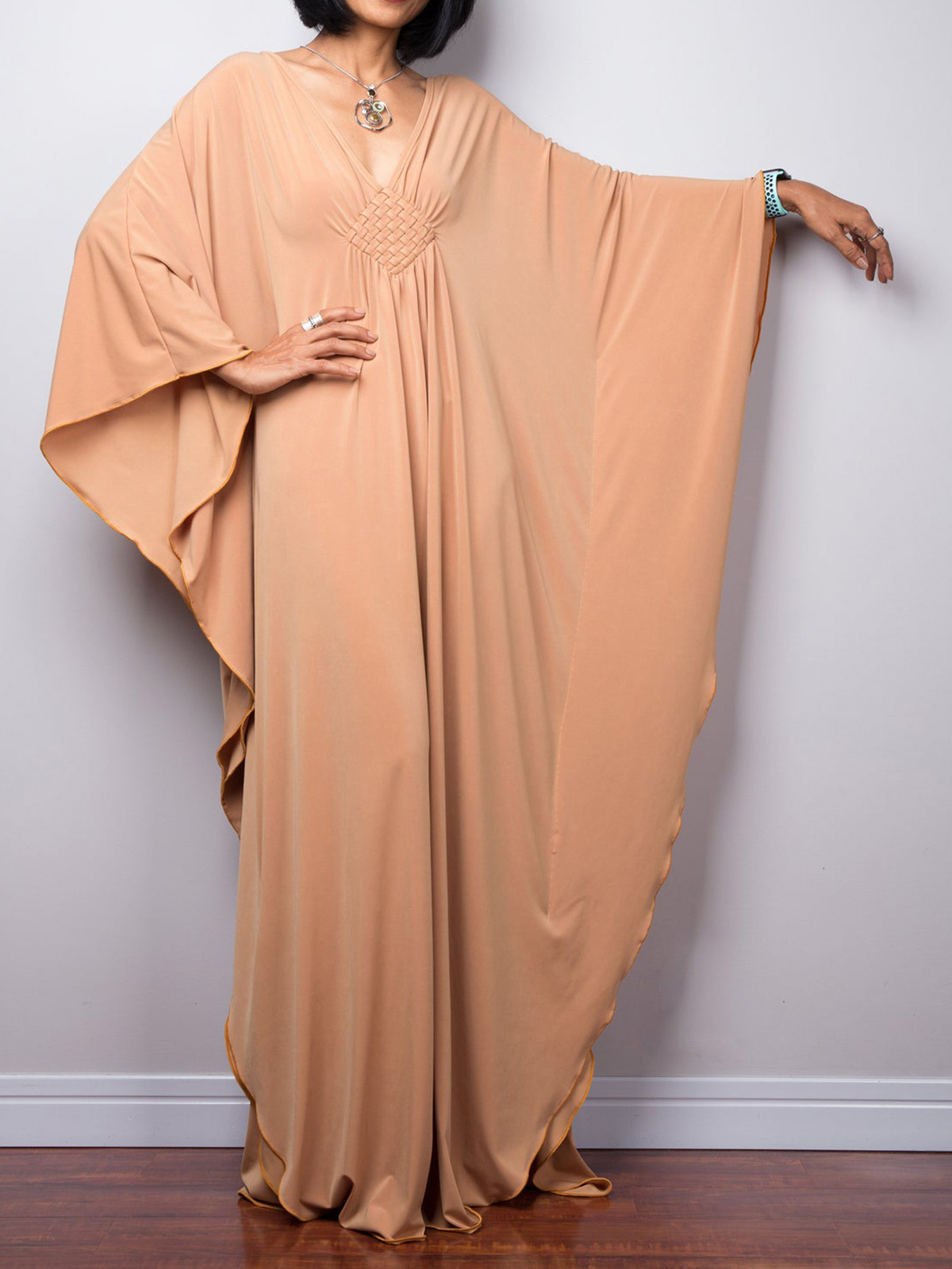 Déesse grecque robe longue manches chauve-souris tunique plage couvrir couverture robe de plage vêtements de plage caftan Maxi robe V4427