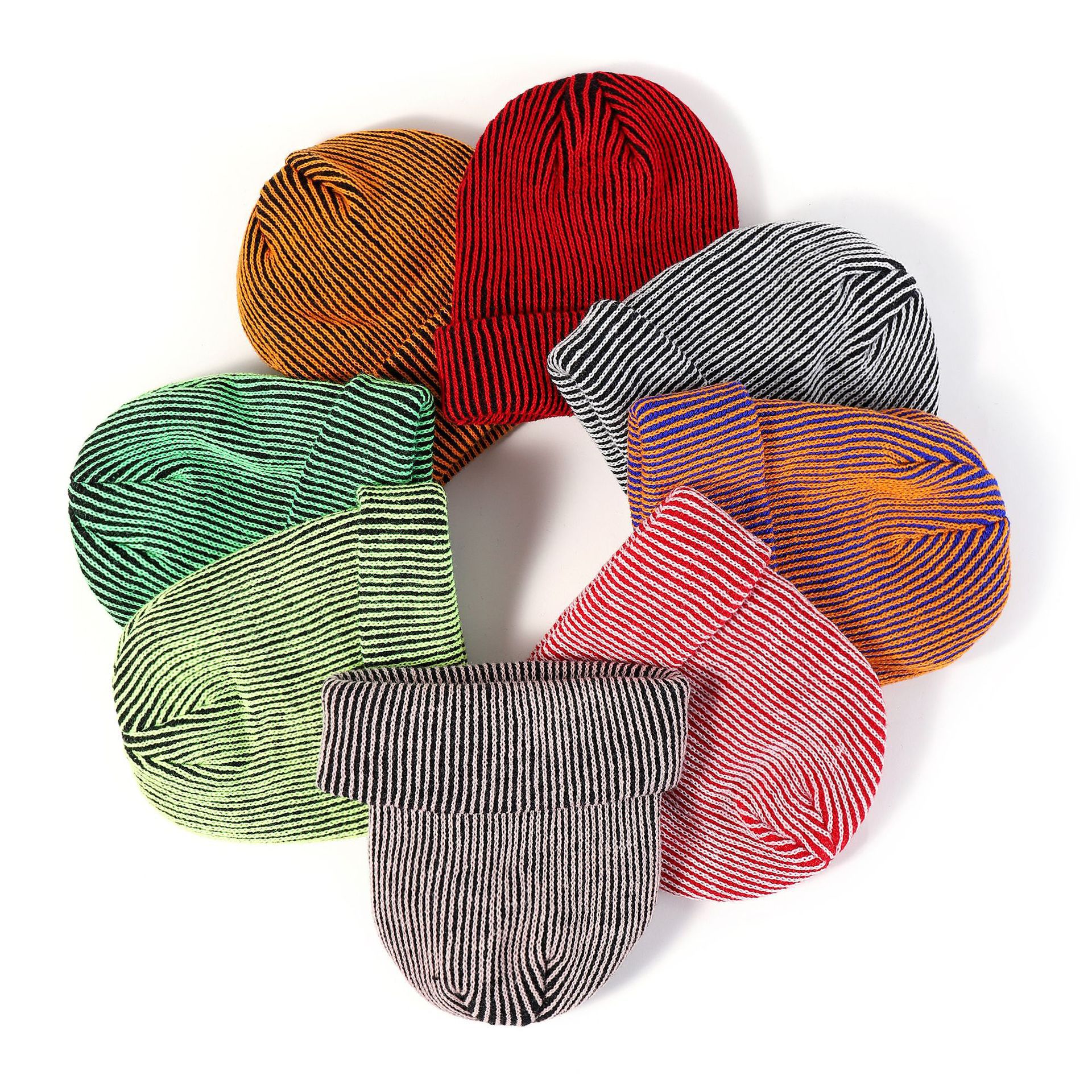 Casquette tricotée rayée pour femmes, automne et hiver, en acrylique européen et américain, pour hommes et femmes, protection des oreilles, casquette enroulée