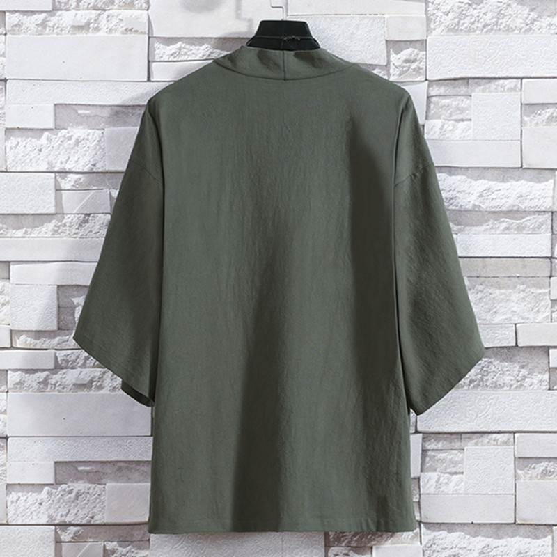 Cardigan Kimono pour hommes, vestes japonaises décontractées en coton, chemise à manches 3/4, manteau ouvert sur le devant, lin léger Yukata