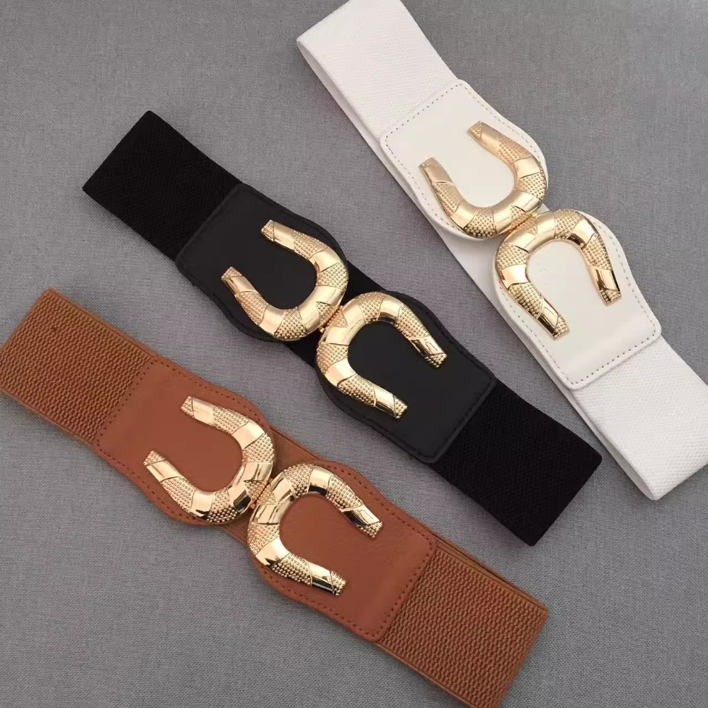 Ceinture pour femmes, taille élastique, large fermeture, robe de soirée, boucle en alliage