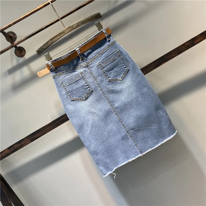 Jupe en jean taille haute élastique mi-longue moulante pour femme, nouvelle mode printemps-été 2026, avec fente et polyvalente