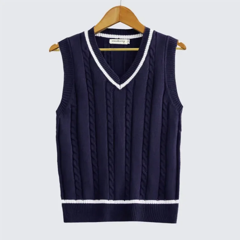 Chandails tricotés blancs rayés pour hommes, bleu, sans manches, vêtements pour hommes, col en V, gilet rouge, pulls, Sweat-shirt en coton pour cigarettes