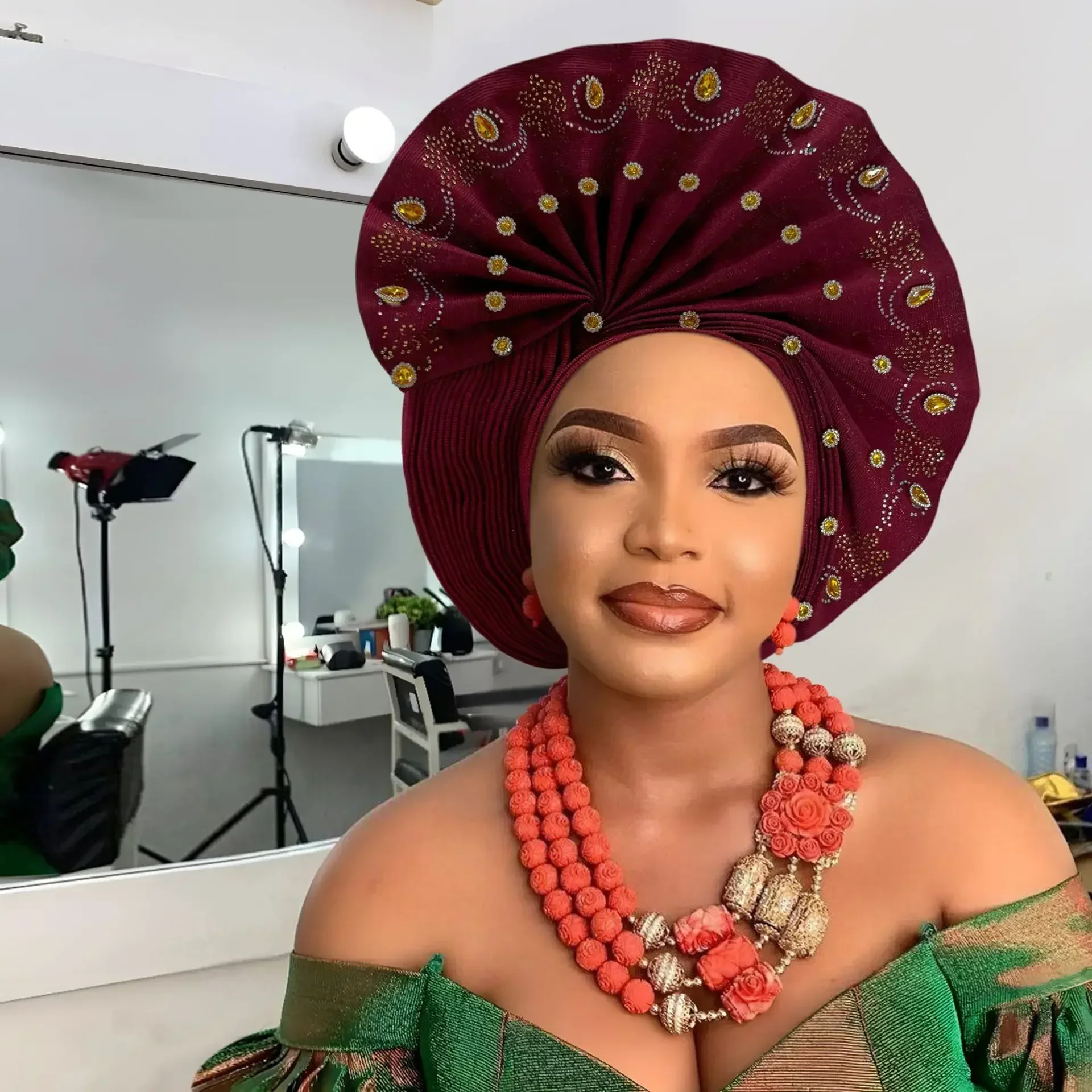 Gele-Cravate de Sauna Africaine pour Femme, Turban, Déjà Fabriqué, Bonnet Femme, Gelee, NigWin, Aso Oke Diamonds, 2025