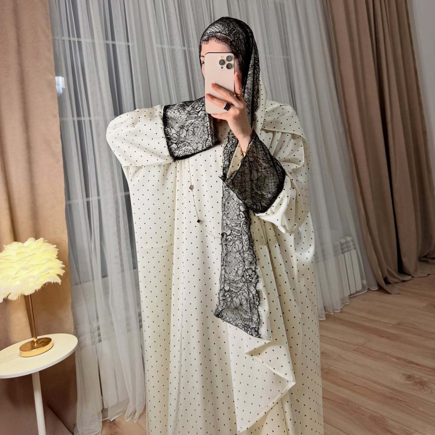 Robe Hijab pour femmes, ensemble de 2 pièces, dentelle, imprimé à pois, robe de fête musulmane, Khimar, Ramadan, Maroc, Kaftan, Vestidos, Jalabiya