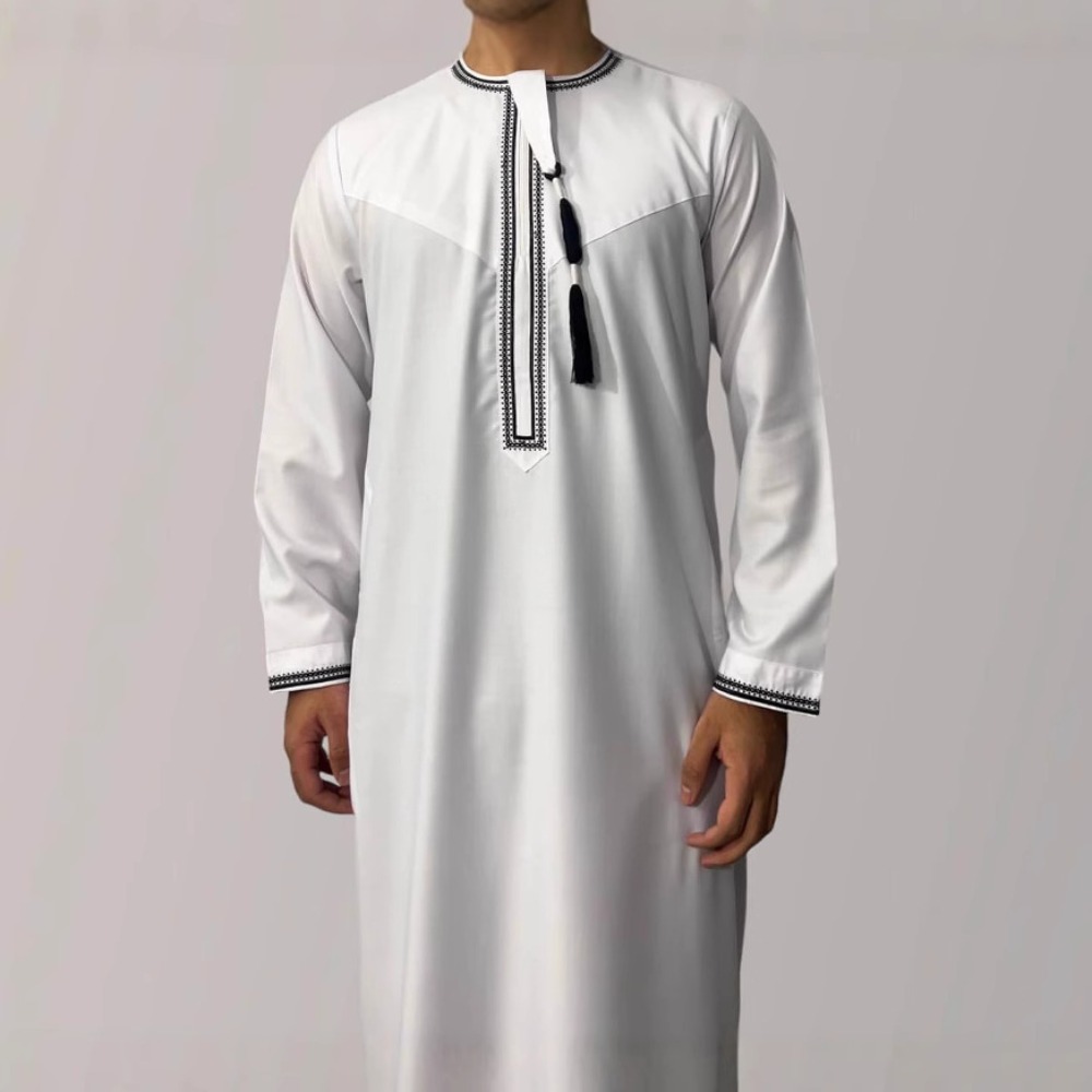 Nouveaux hommes musulmans à manches longues Robe pull Abaya Daffah Jubba Thobe Pakistan saoudien arabe caftan Islam vêtements Robe de prière Afghan