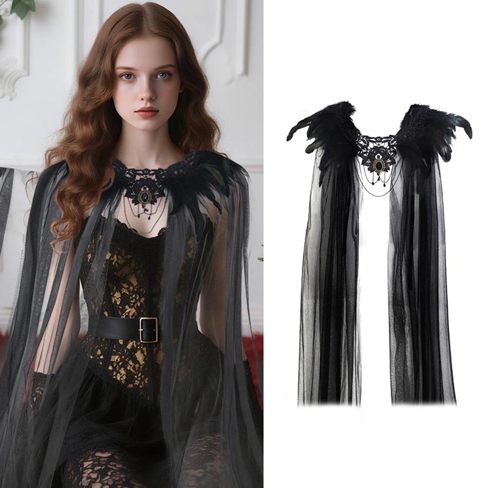 Cape femmes accessoires Tulle Halloween Cosplay Costume plume châle Cape gothique gothique voile Cape pour Cosplay événements spécial