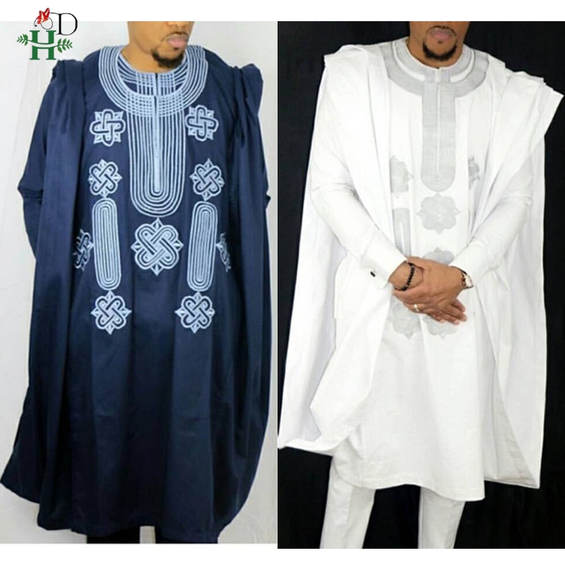 H & D costume africain pour hommes Robe chemise pantalon ensemble à manches longues hauts broderie Agbada vêtements Boubou Africain Homme Robes traditionnelles