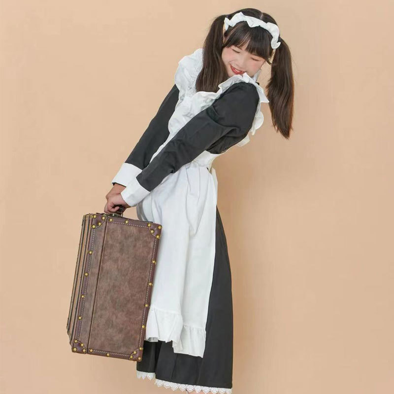 Robe de demoiselle d'honneur Lolita, uniforme noir Kawaii, costume de nounou, pour femmes, adolescentes, filles, tenue de serveuse britannique Kodona avec tablier
