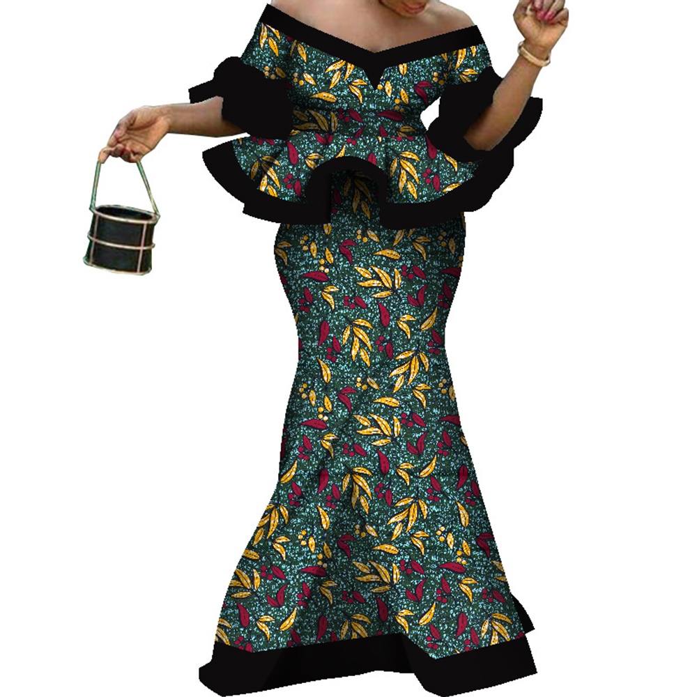 Vêtements africains Dashiki pour femmes, ensemble 2 pièces, haut et jupe sans bretelles, manches courtes, jupe, mode Ankara, WY8529