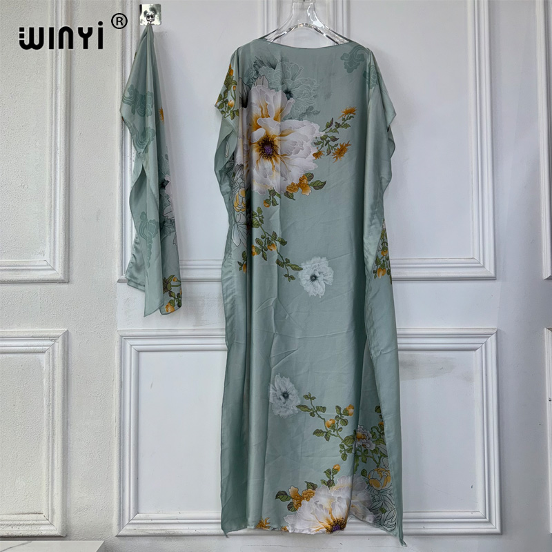 WINYI-Robe Dashiki bohème pour femmes africaines, imprimé musulman, dubaï, taille libre, design avec écharpe, maxi adt, robe élégante africaine, nouvelle collection 2024