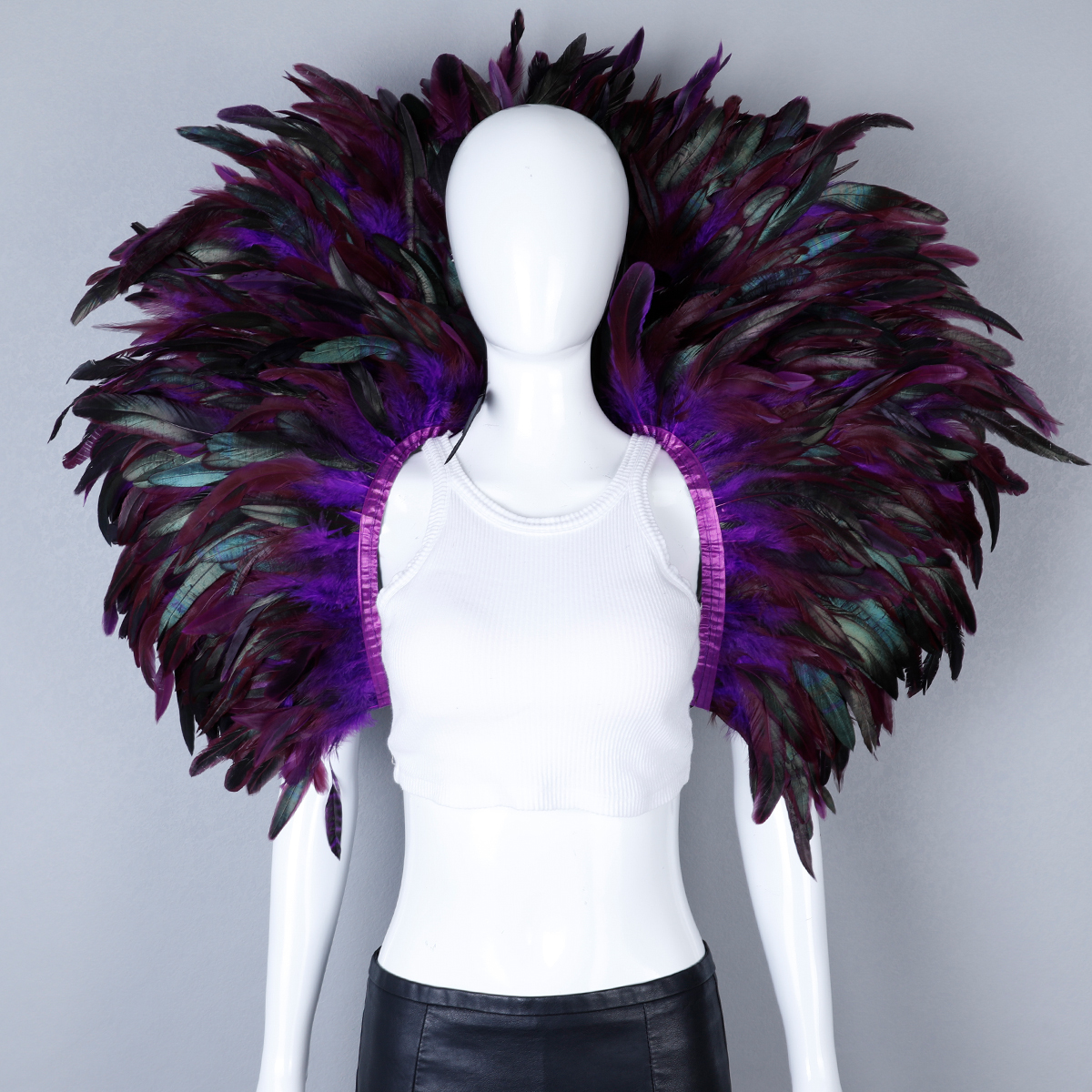 Écharpe de plumes de luxe Cosplay Designer Punk Halloween Carnaval Bal masqué Accessoire de fête Vêtements élégants pour les occasions festives