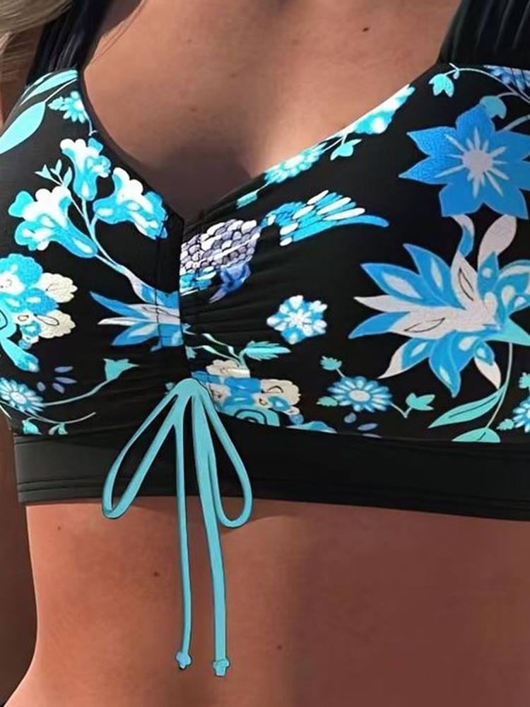 Ensemble de maillots de bain sexy pour femmes, bikinis froncés deux pièces, jupe de plage imprimée, maillots de bain féminins tendance, vêtements de plage