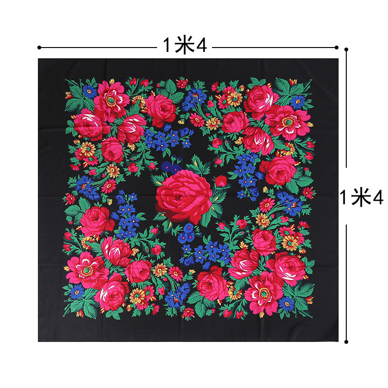Grande écharpe en coton à motif ethnique russe pour femmes, châle Hijab, mouchoir, 140cm x 140cm, style de créateur de luxe, mode