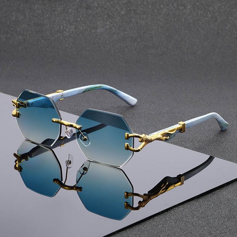 Lunettes de soleil hexagonales classiques de marque de luxe, sans monture, pour hommes et femmes, style rétro vintage punk, verres dégradés, monture en métal