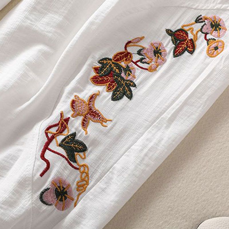 Bloomers décontractés brodés café pour femmes, pantalons élastiques monochromes, pantalons taille haute, vêtements à la mode