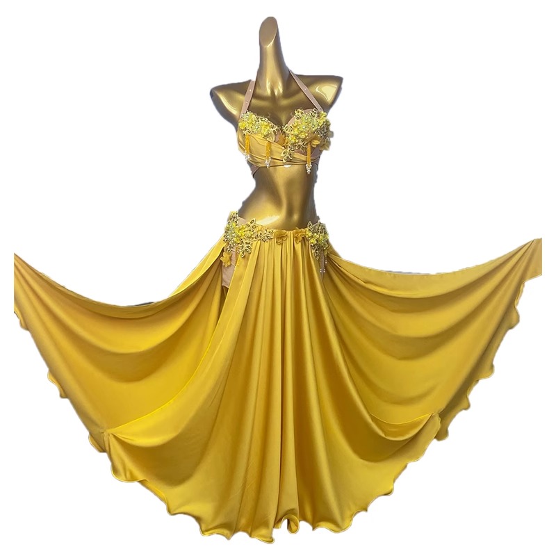 Vêtements de danse du ventre personnalisés, costume de Performance pour femmes, nouvel ensemble de vêtements de danse orientale, robe d'entraînement, vêtements indiens pour femmes, jaune, 2025