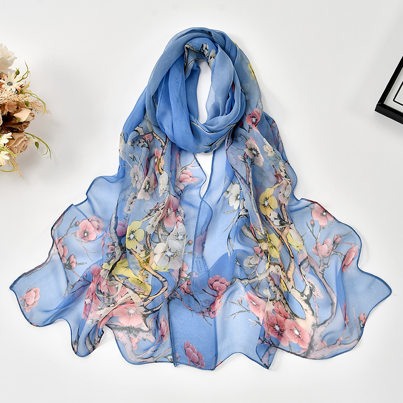 160*50 cm 2025 printemps nouveau châle pour femmes à la mode fleur de prunier imprimé écharpe mince doux en mousseline de soie châle étoles florales enveloppes