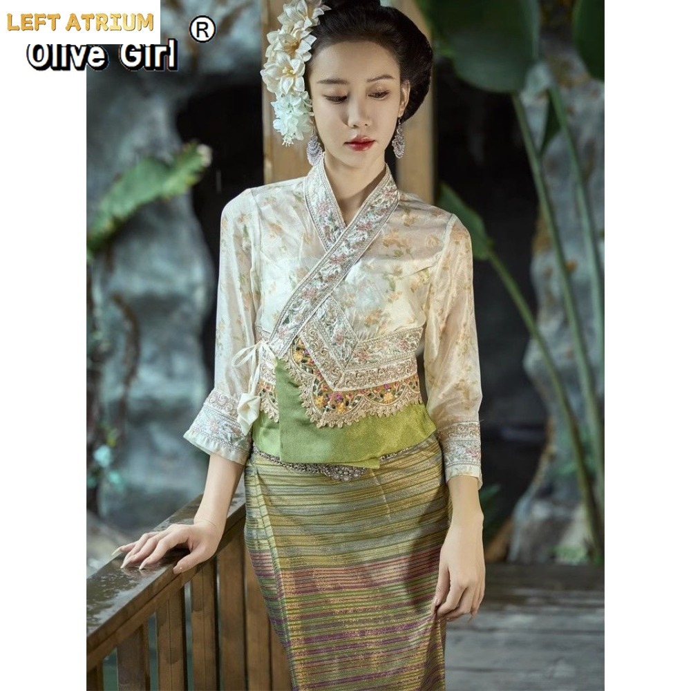 Vêtements thaïlandais de style ethnique, chemisier élégant et doux, vêtements pour femmes, tenues de voyage, jupes tube de style streetwear