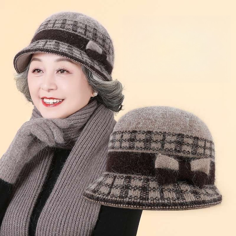 Casquette seau à nœud en forme de dôme pour femme, béret chaud et coupe-vent, à la mode, élégant, pour mère, hiver