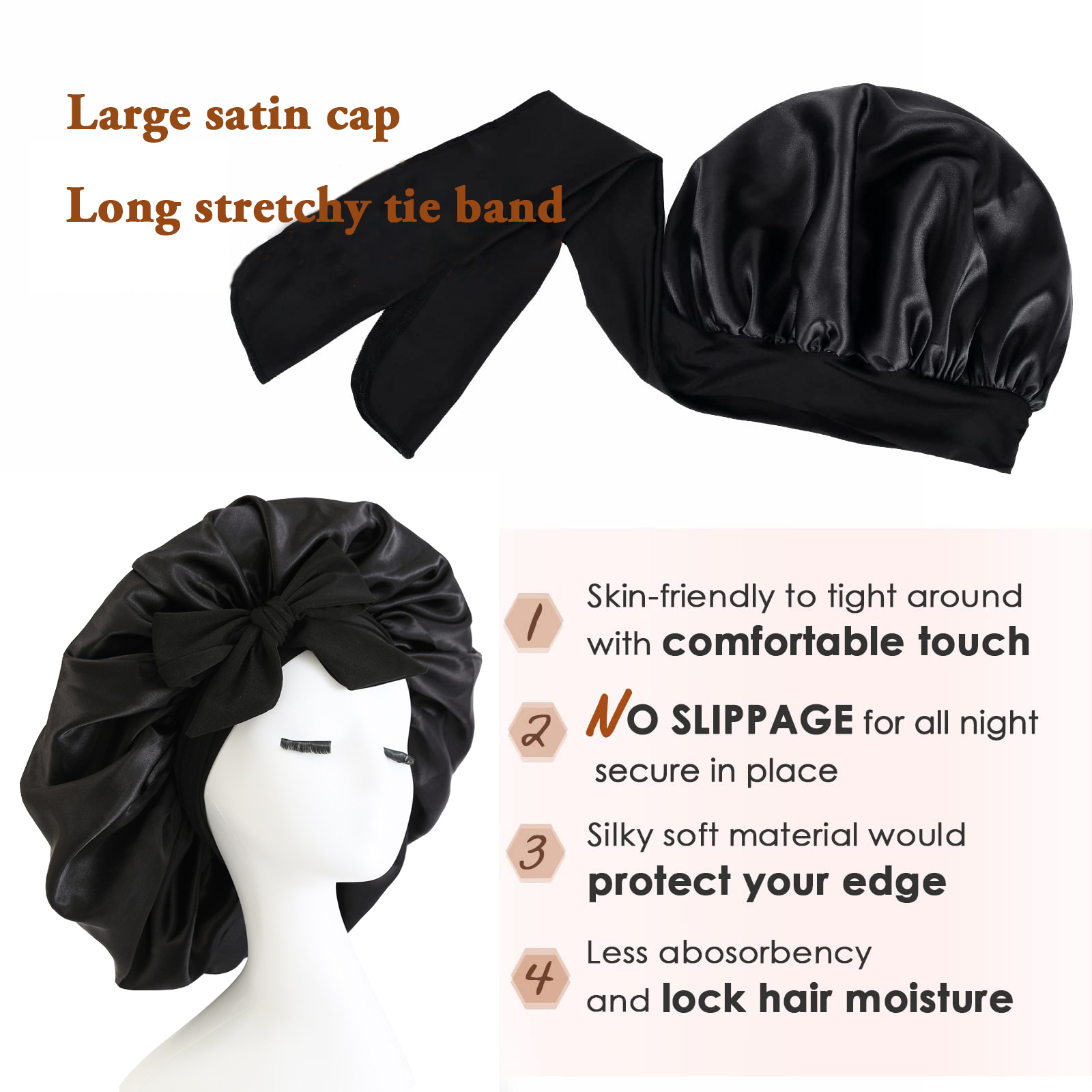 Nouveau Bonnet en soie pour dormir femmes Bonnet en Satin Bonnet de cheveux bonnet de nuit écharpe enveloppement pour cheveux bouclés avec bandeau pour cheveux bouclés Ha