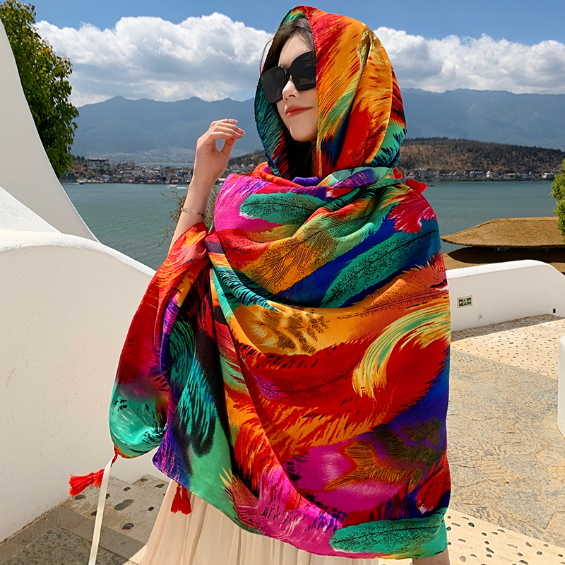 Mode femmes plage écharpe bohême fleur été Hijab châles et enveloppes femme Foulard Echarpe concepteur Pashmina Bandana 2023