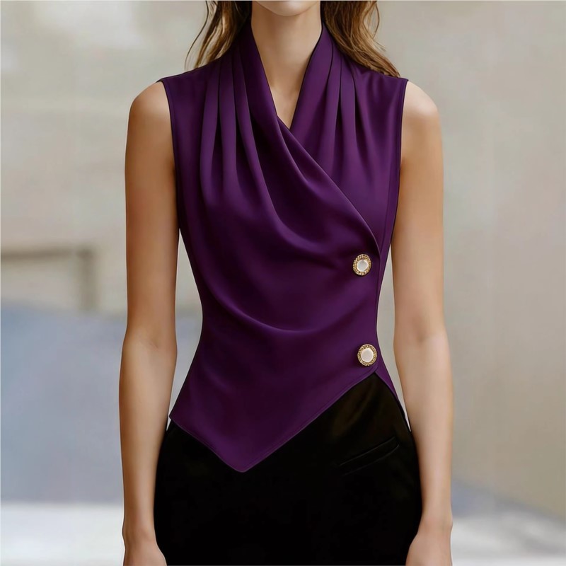 Blouses pour femmes 2026 Nouvelle mode estivale Col en V Plissé torsadé Sexy Polyvalent Chemise sans manches Hauts décontractés Vêtements pour femmes