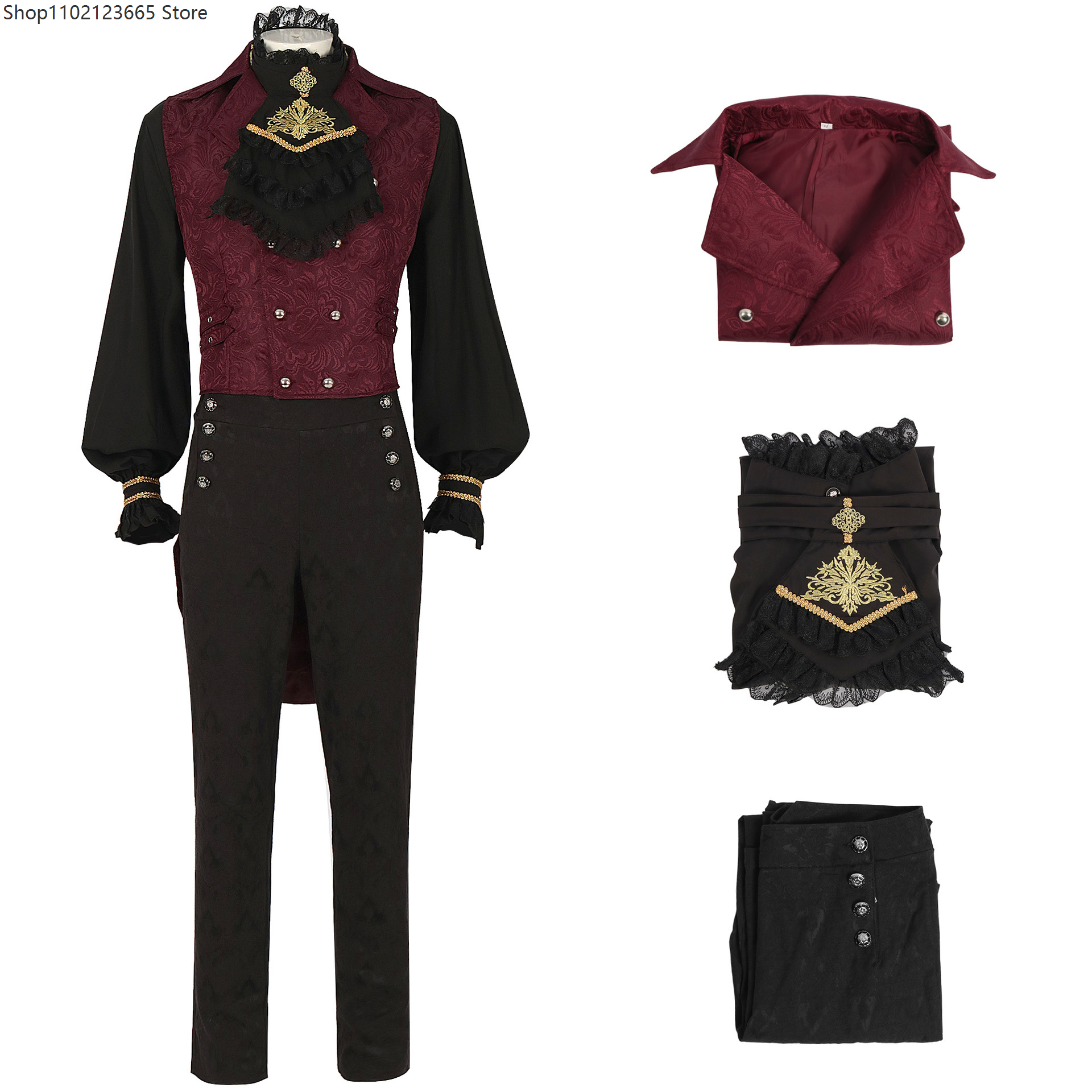 Costume Gothique Homme, Smoking Médiéval, Chemise Noire Steampunk, Gilet, Tenue de Cour, Costumes de Cosplay Vampire Halloween 2026