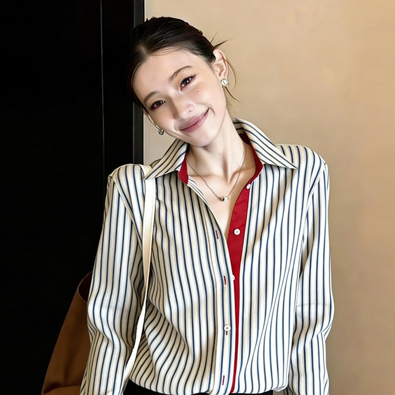 Chemisiers vintage pour femmes, chemises rayées décontractées, vêtements amples tendance printemps/été, hauts à manches longues pour femmes