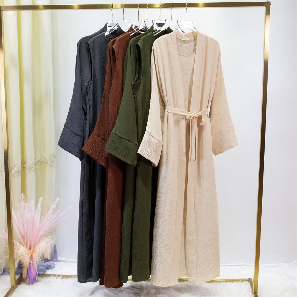 2 photos ensembles musulmans Jilbab musulman deux pièces femmes Abaya Cardigan ample manteau sans manches robe intérieure vêtements de prière avec ceinture