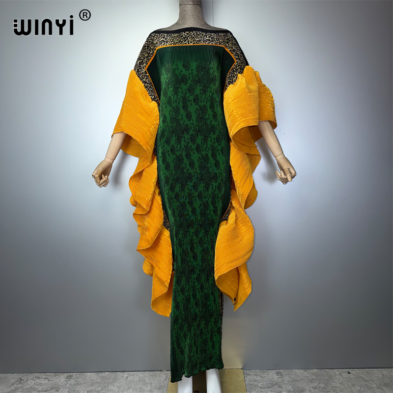 Robe plissée slim WINYI, kaftan de plage bohème élastique, abaya de vacances pour femmes musulmanes, tenue de soirée de luxe, style Dubaï