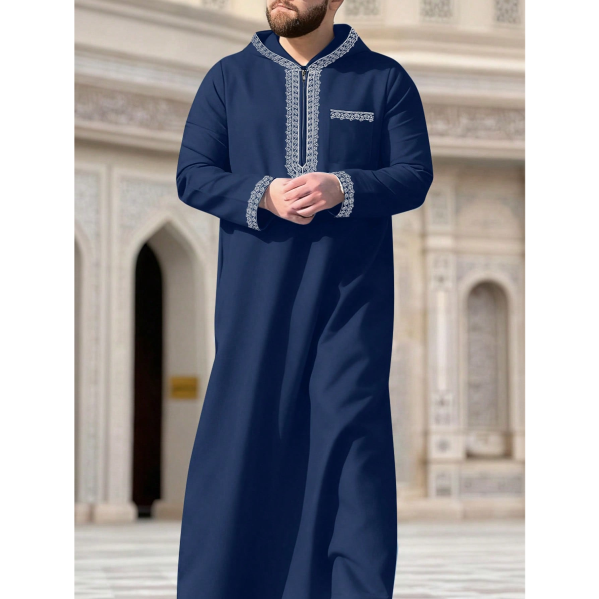 Nouvelle robe longue pour hommes musulmans, vêtements ethniques islamiques à capuche, robe longue décontractée élégante rétro pour hommes avec broderie du Moyen-Orient