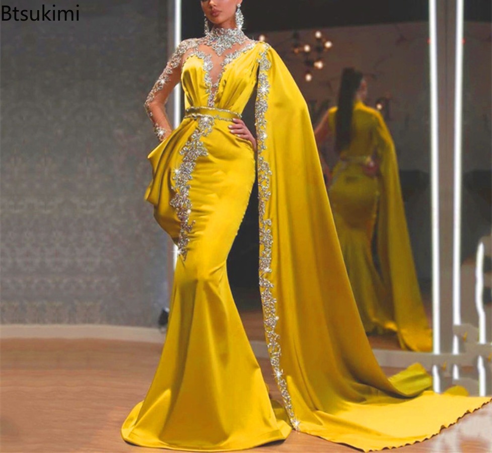 Robe de soirée pour femmes, élégante, Slim, transparente, manches longues, Vintage, longueur au sol, robes de Banquet de haute qualité, 2026