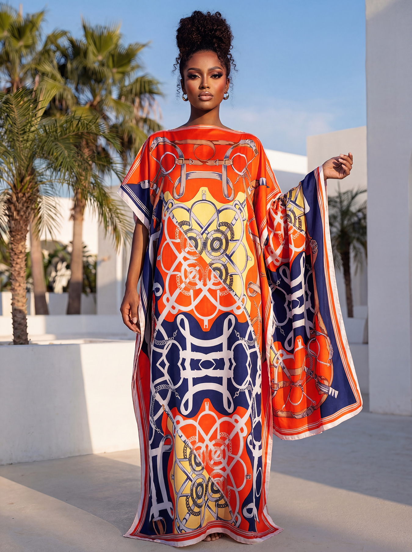 Nouvelle Collection Été : Robes Africaines Élégantes pour Femmes – Kaftan Long en Soie Imprimée pour Femme Musulmane, Abaya Oversize Style Koweïtien