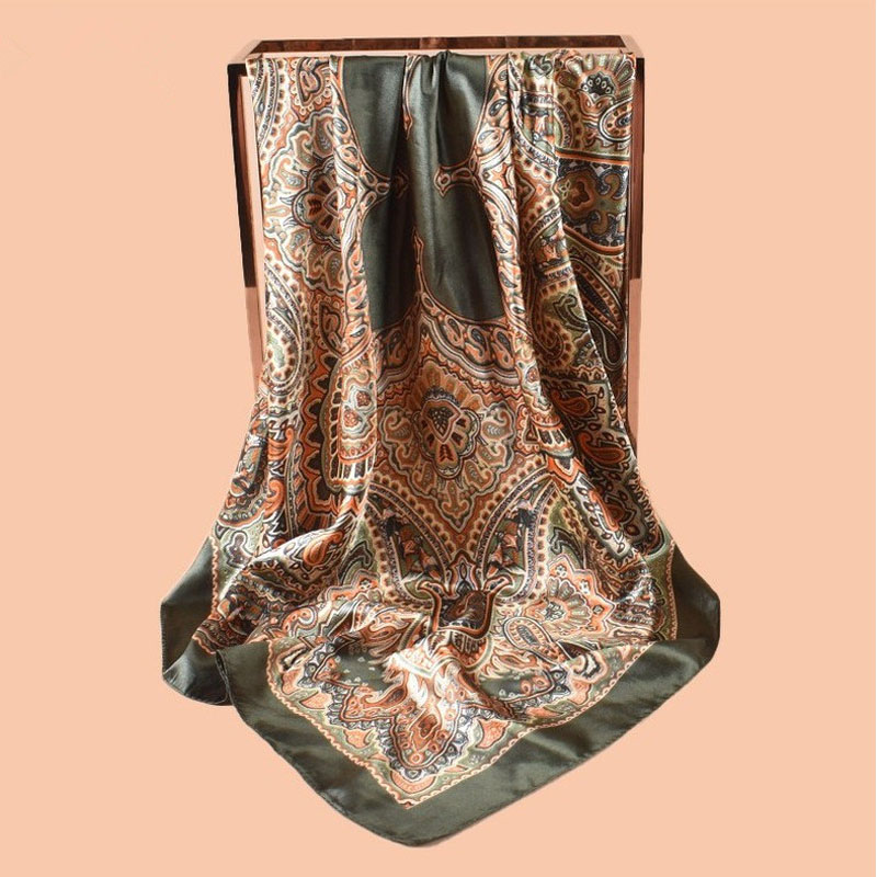 Foulard carré en soie imprimé de marque de luxe pour femme, hijab, bandeaux pour cheveux, 90*90cm, écharpe, châle en satin, bandeau, bandana