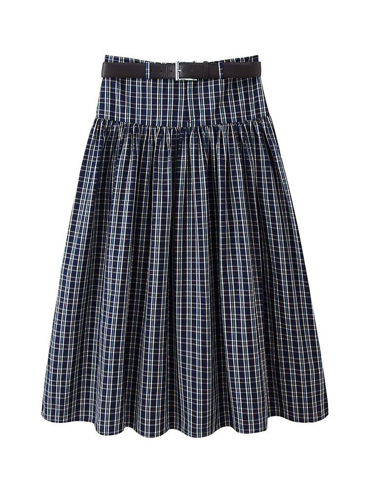 HH femme mode rue Style jupe femmes mode ceinturée Plaid jupe Midi fermeture éclair décontracté jupe longue taille haute Chic jupe plissée