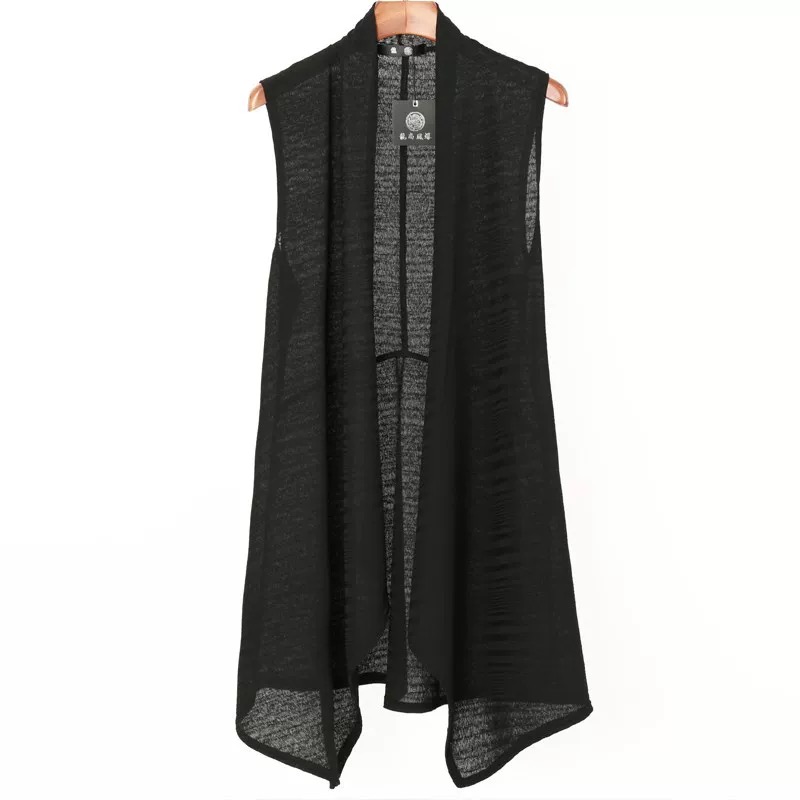 Mode coréenne noir blanc sans manches Cardigan Long gilet homme femme été décontracté mince cape gilet