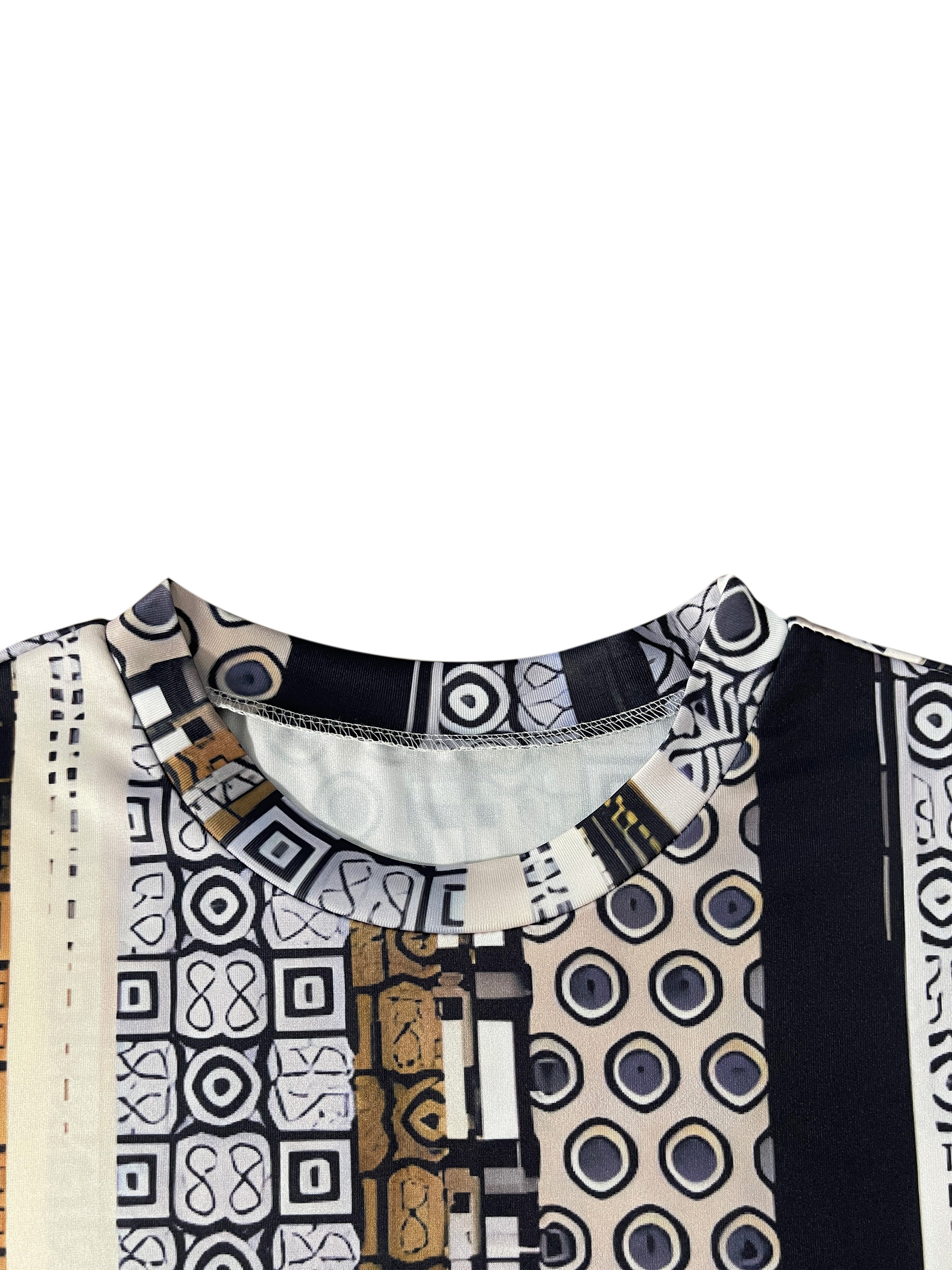 T-shirt à manches longues imprimé ethnique pour femmes, ourlet irrégulier, haut à motifs artistiques, coupe ample décontractée, mode Unique pour le quotidien