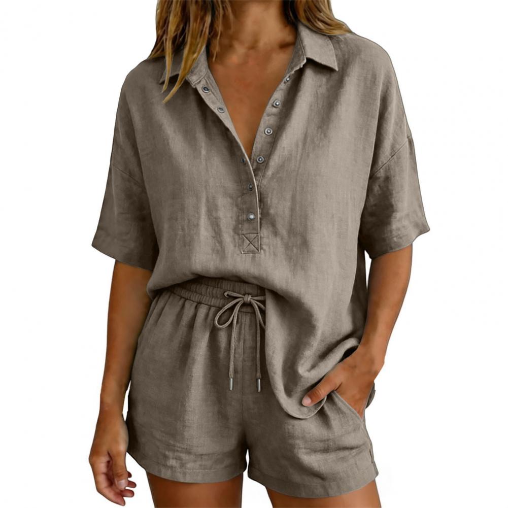 Ensemble chemisier et short en mousseline pour femme, élégant, en lin, uni, vêtements de plage, costume de sport en coton, ensemble décontracté oversize