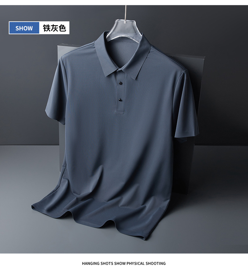 T-shirt en soie glacée sans trace pour homme, haut léger, demi-manche, couleur unie, en soie lisse, respirant, POLO sans trace